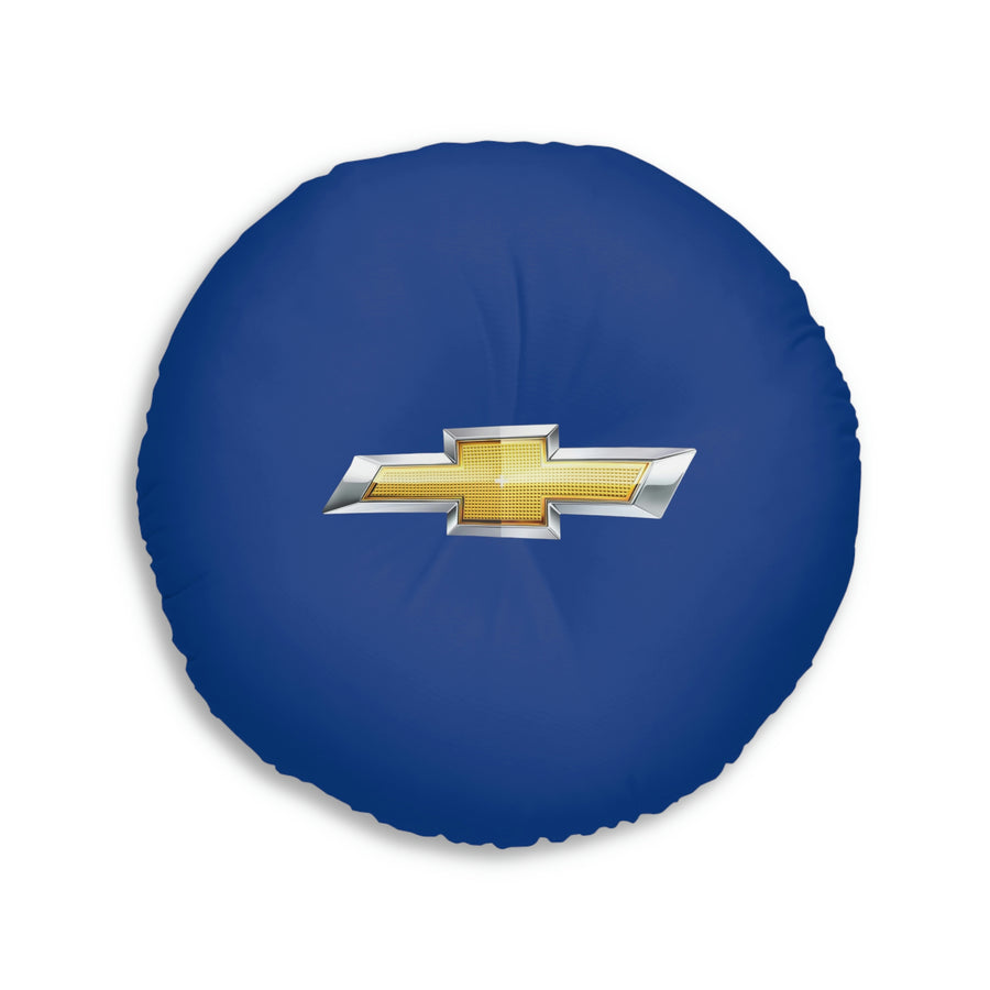 Dark Blue Chevrolet Tufted Floor Pillow, Round™