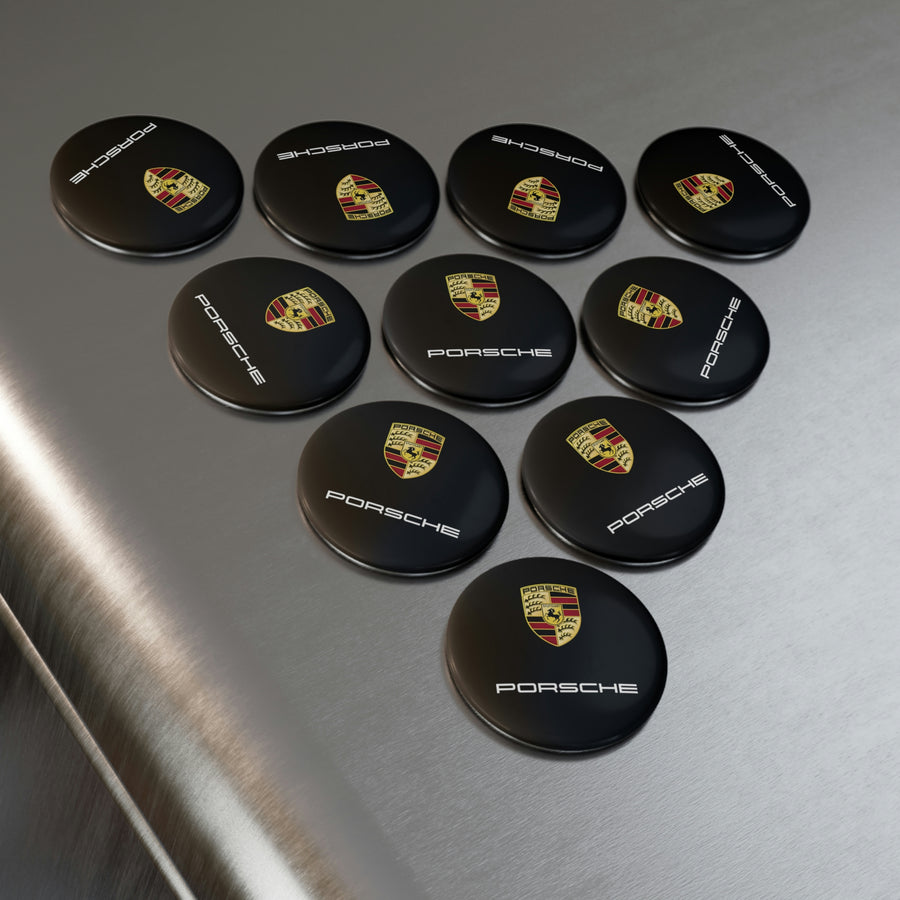 Black Porsche Button Magnet, Round (1 & 10 pcs)™