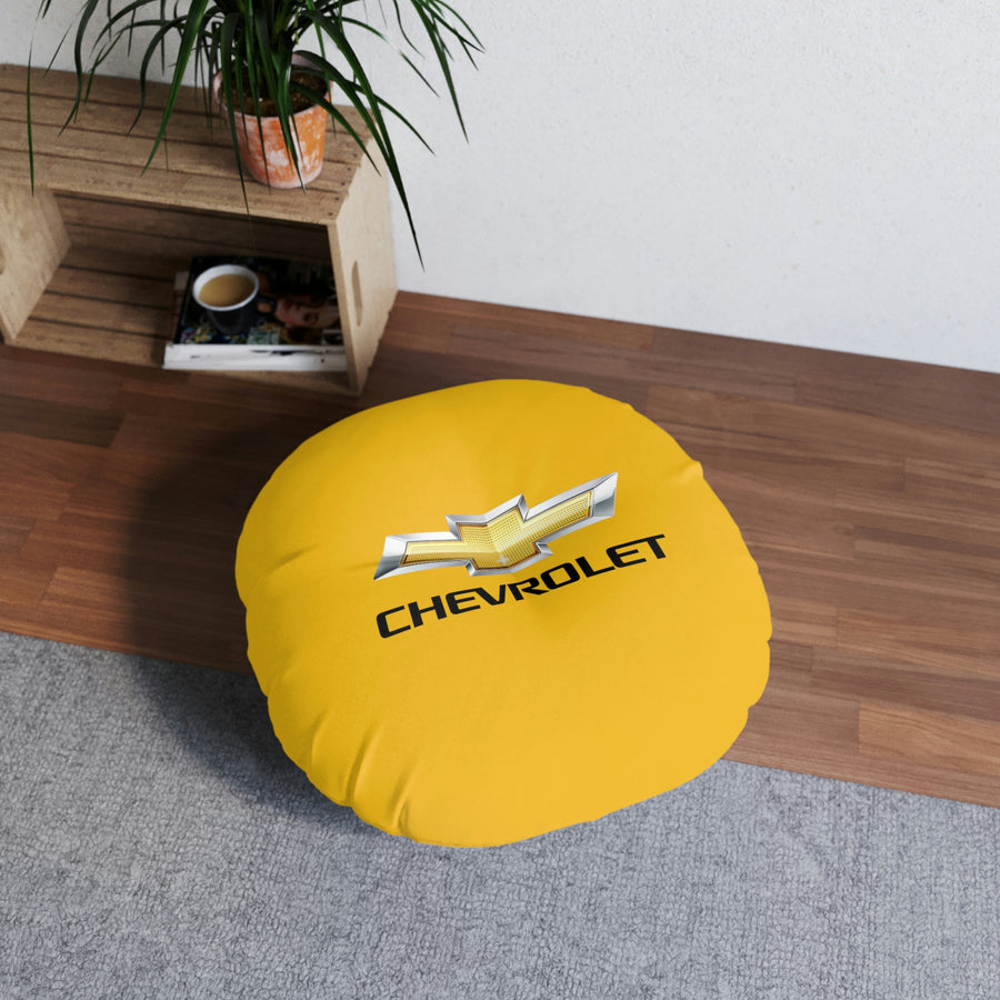 Yellow Chevrolet Tufted Floor Pillow, Round™