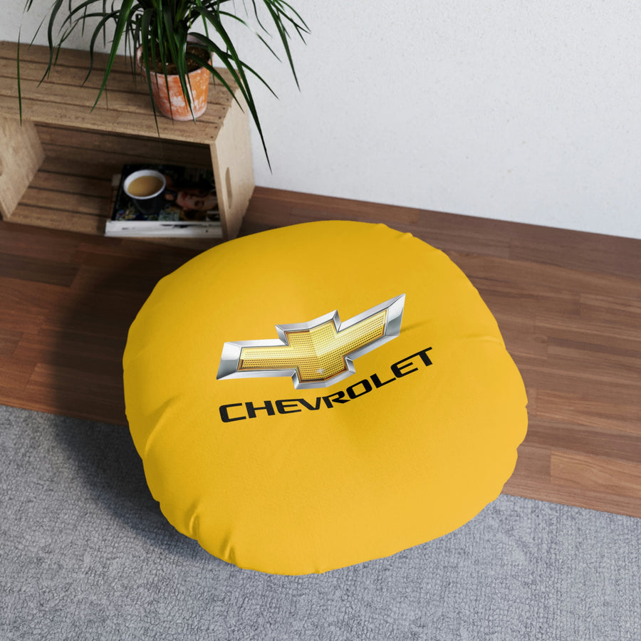 Yellow Chevrolet Tufted Floor Pillow, Round™