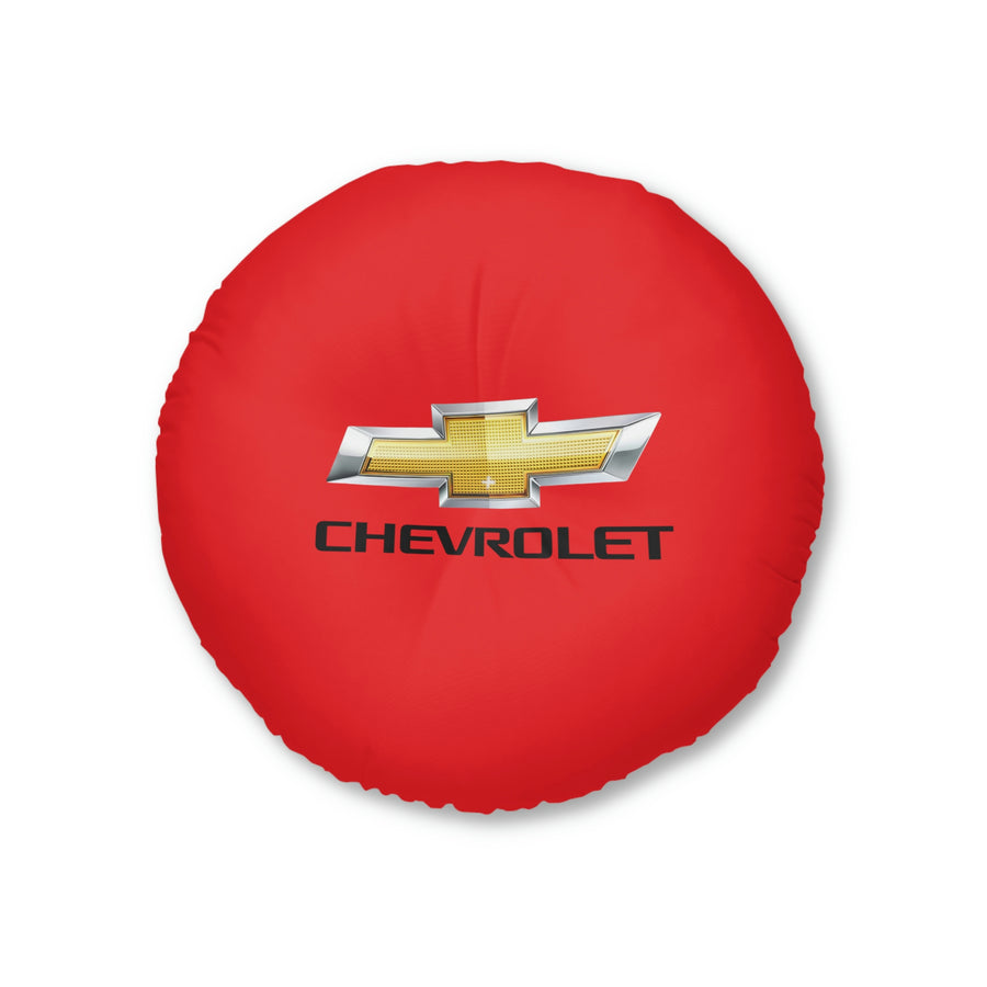 Red Chevrolet Tufted Floor Pillow, Round™