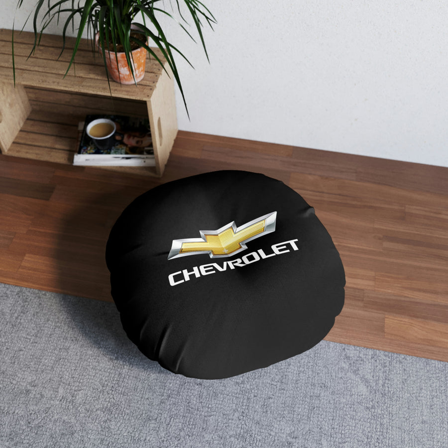 Black Chevrolet Tufted Floor Pillow, Round™