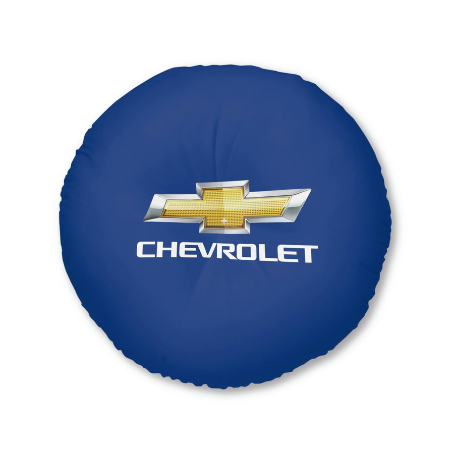 Dark Blue Chevrolet Tufted Floor Pillow, Round™
