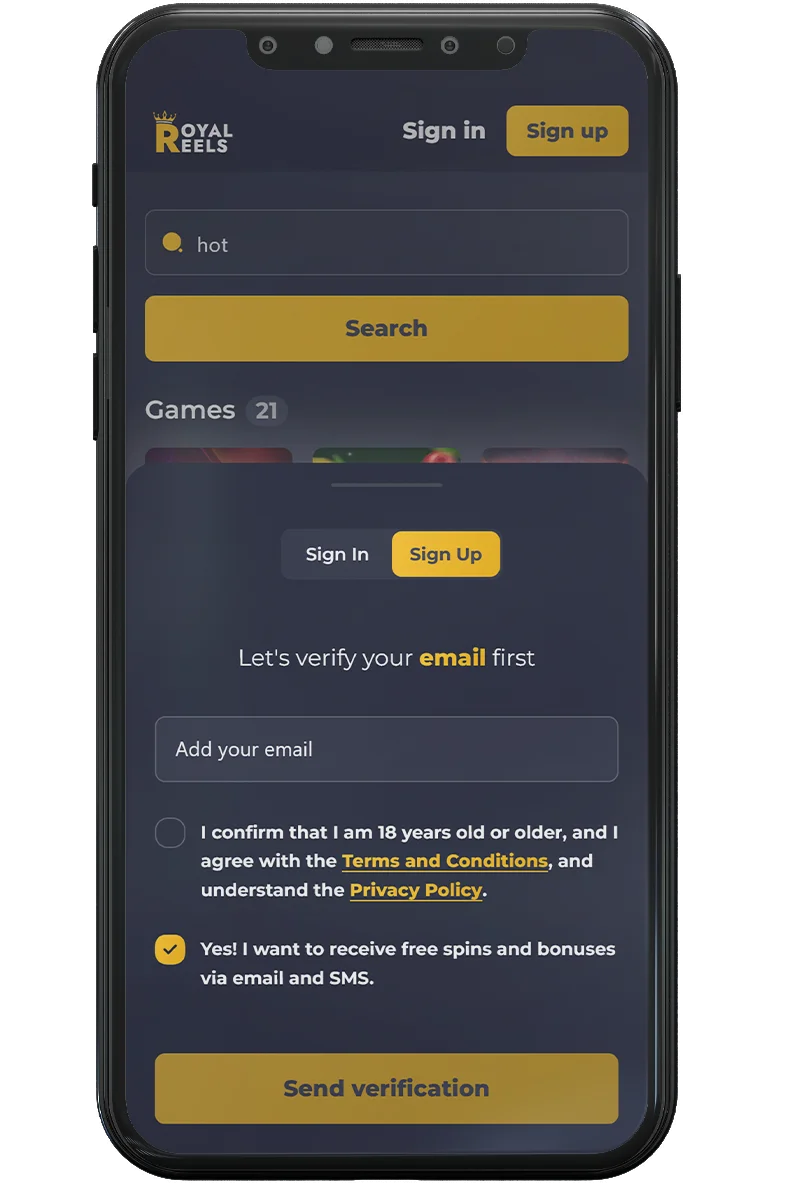 Screenshot of an online casino on a mobile phone